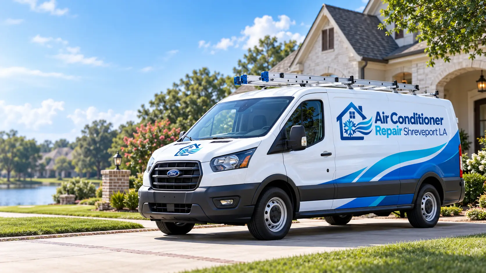Branded Air Conditioner Repair Shreveport LA service van parked in a residential driveway